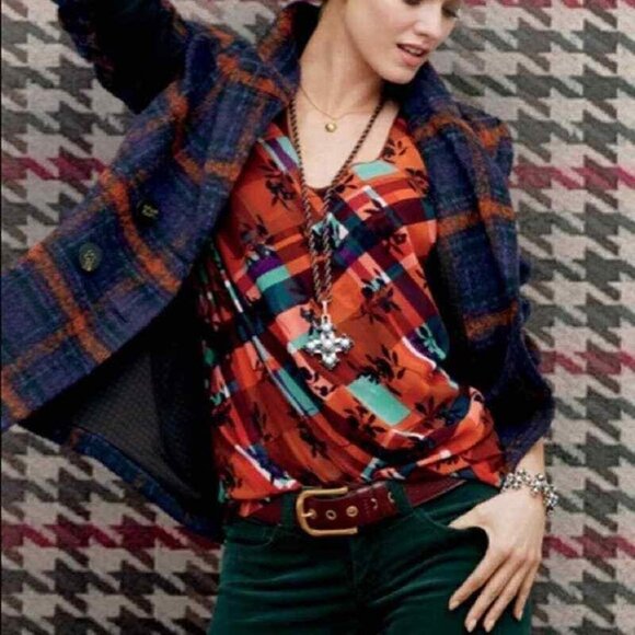 CAbi Women Lattice Top Sz S Zadie Flower Check Style 3773 Cami Semi Sheer Plaid - Picture 2 of 8